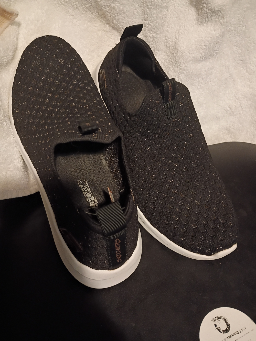 Skechers Slip-On Knit Sneakers in Black with White Sole